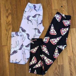 🦄 2 Novelty Print Leggings 🍕